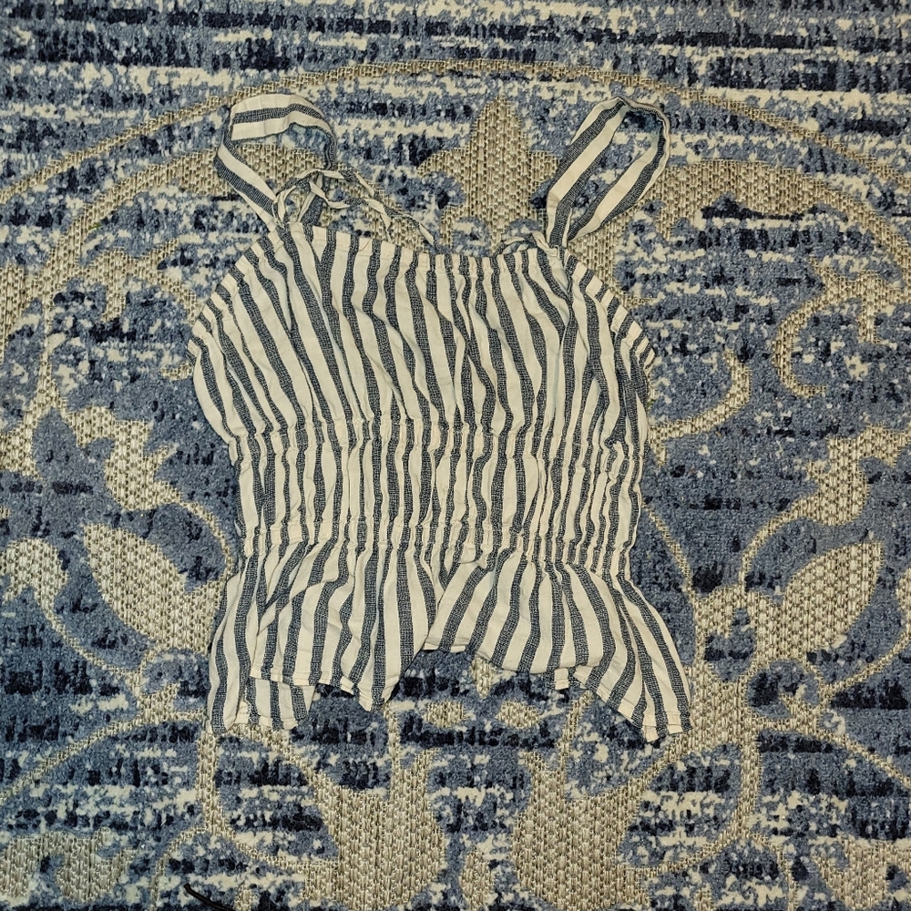 Blue stripped, thin sleeve blouse